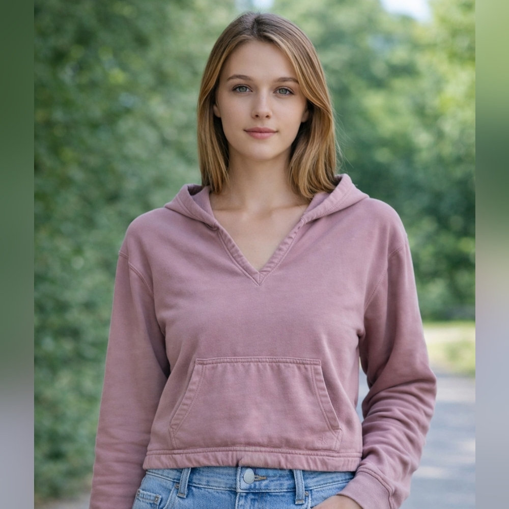 Calvin Klein Dusty Pink Cropped Hoodie Women's Size M Pullover